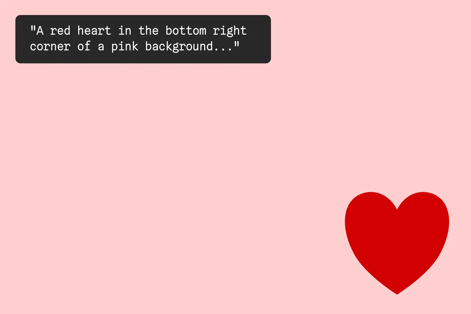 A red heart in the bottom right corner of a pink background with an example of alt text describing the image.