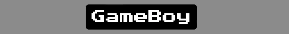 An rectangular image with a light gray background and the text “Gameboy”. The text is wrapped in a small rectangular, black background and is colored white. It is styled with a retro gaming style font.