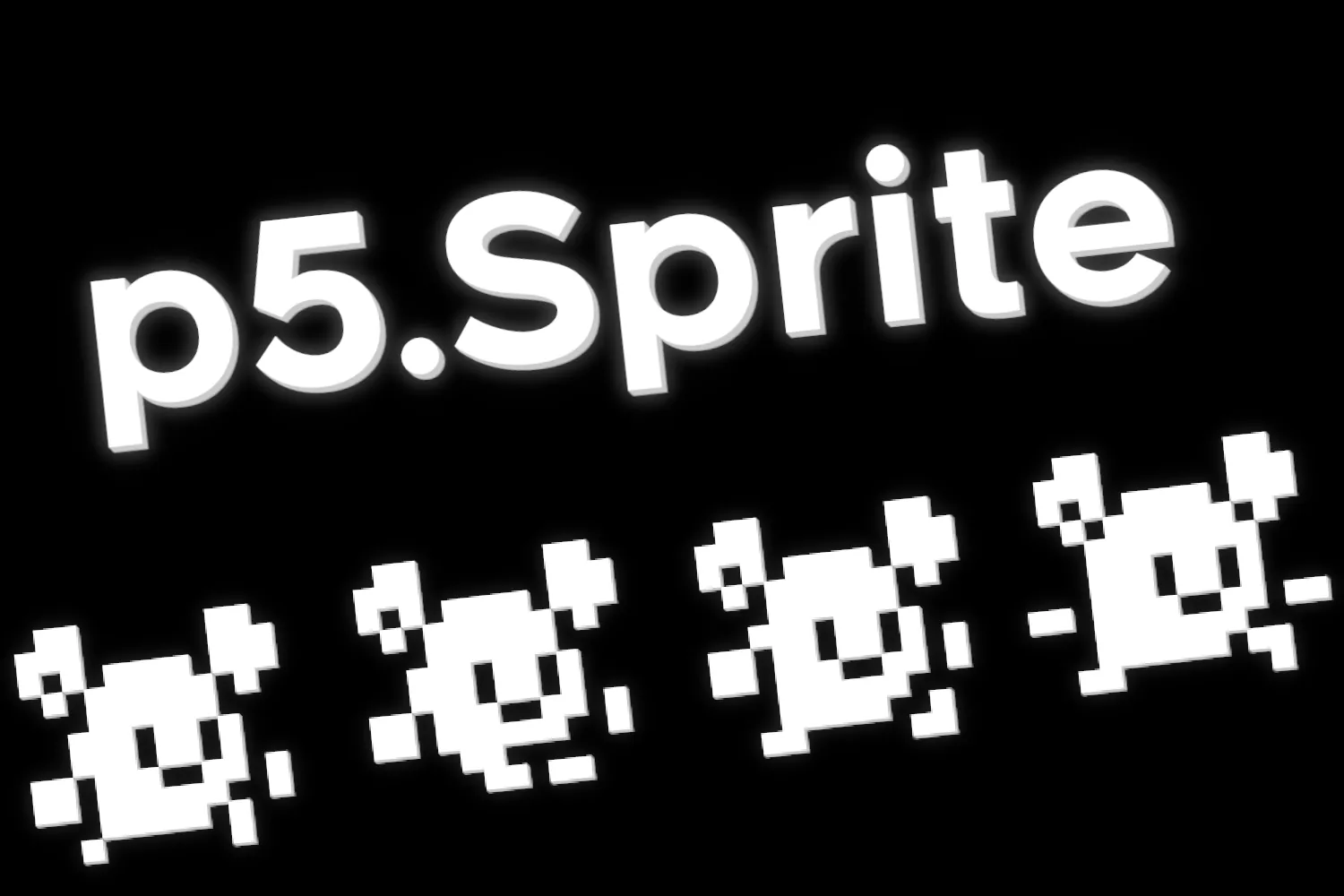 The name "p5.Sprite" is displayed, slanted on the top, with a sprite sheet with a character's walk cycle displayed below