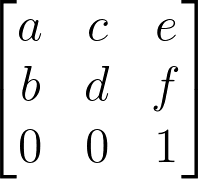 The transformation matrix used when applyMatrix is called in 2D
  mode.