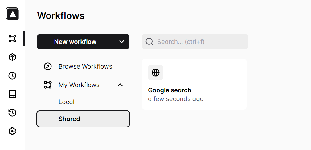 Shared workflow menu