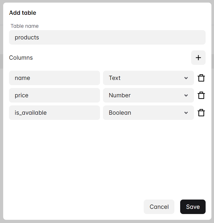 adding storage table